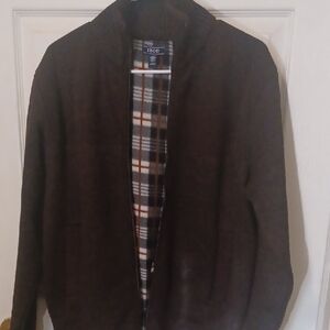 IZOD Dark Brown Cardigan with Checkered Lining